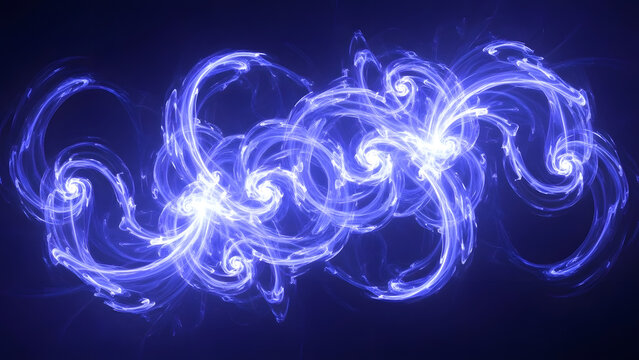 Abstract bright blue and white luminous swirling energy composition creating a mesmerizing fractal pattern against a deep dark background - Powered by Adobe