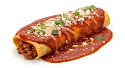 Delicious Mexican Enchilada with Red Sauce and Cheese.