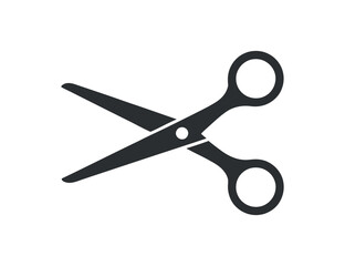 A simple black and white icon depicting a pair of open scissors clearly visible