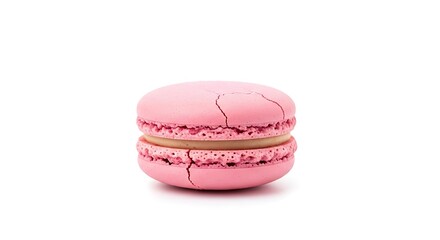 Delicious Pink Macaron Isolated on White Background.