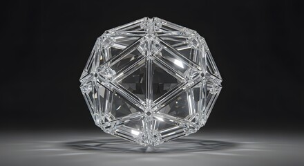 Clear Crystal Icosahedron Sculpture with Sharp Facets and Light Reflections polyhedron geometric