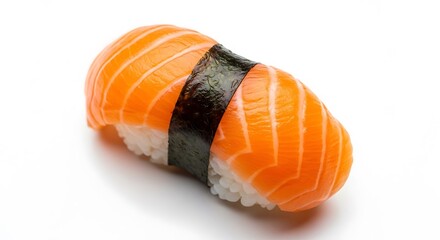 Delicious Salmon Nigiri Sushi on White Background.
