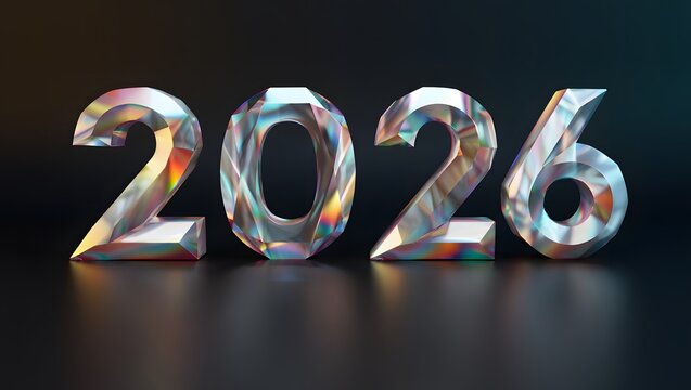 Prismatic Crystal 2026 with Iridescent Glow on Dark Background