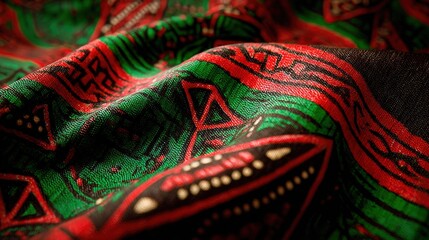   A focused view of a multicolored scarf, featuring a pattern at its base