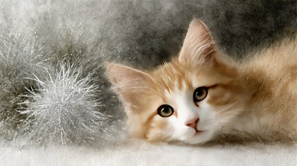    a cat in focus against a snowflake-filled backdrop