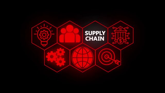 Supply Chain concept with digital icons technology applications in business and industry. Business, Technology, Internet and network concept on dark background.