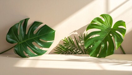 Minimalist Pink Wall with Tropical Green Plant and Shadow Creating Calm, Modern, and Aesthetic Atmosphere