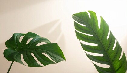 Minimalist Pink Wall with Tropical Green Plant and Shadow Creating Calm, Modern, and Aesthetic Atmosphere