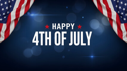 Happy 4th of july celebration with american flag and fireworks display