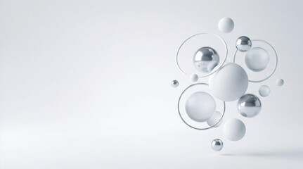 Abstract 3D geometric spheres and rings background for AI technology and digital business innovation.