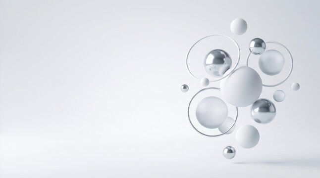 Abstract 3D geometric spheres and rings background for AI technology and digital business innovation.
