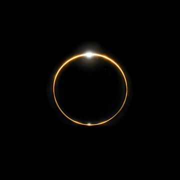 Minimal eclipse‑style golden ring light overlay with thin halo circle, twin flare points and deep black space, ideal subtle cosmic frame or logo highlight for clean modern sci‑fi themed artwork

