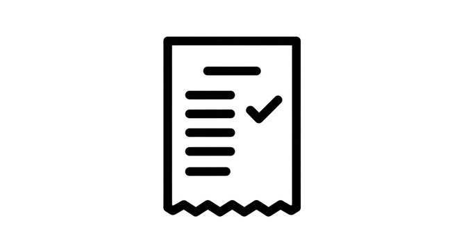 A simple black and white icon of a receipt with a checkmark