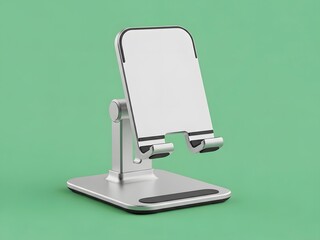 Silver adjustable smartphone holder stand on a vibrant green background