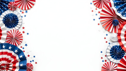 Obraz premium Patriotic background with red white and blue fireworks on white