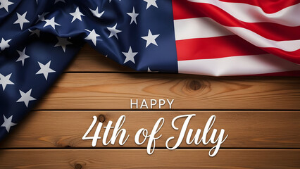 Happy 4th of july celebration with american flag on wooden background