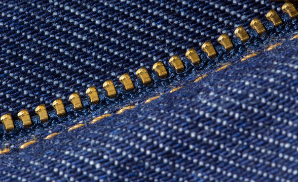 Detail of zipper on jeans close-up