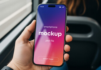 Smartphone use mockup in public transport