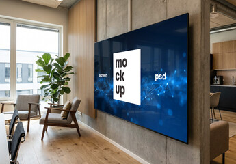 A huge flatscreen tv on a wall mockup