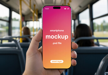 Smartphone use mockup in public transport