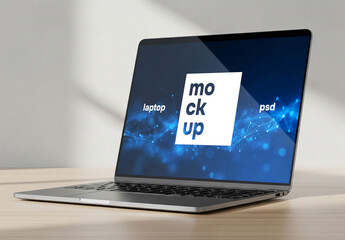 A laptop mockup in modern room