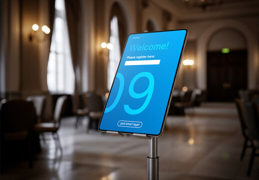 Registration tablet for an event mockup