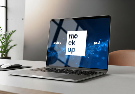 Laptop mockup with realistic screen reflection