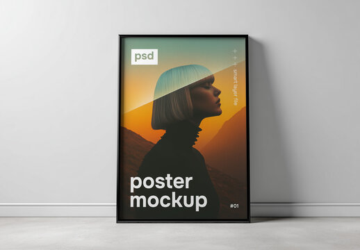 Poster frame against wall mockup