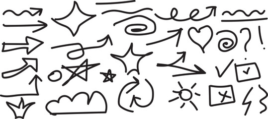 Obraz premium Hand drawn symbols and icons set hand drawn illustrations