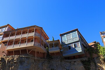 Architecture of the Old Town in Tbilisi, traditional houses in Tbilisi with balconies