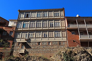 Architecture of the Old Town in Tbilisi, traditional houses in Tbilisi with balconies
