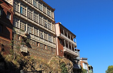 Architecture of the Old Town in Tbilisi, traditional houses in Tbilisi with balconies