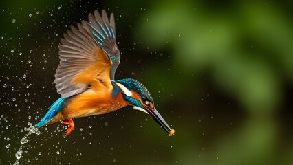 Kingfisher in flight with fish