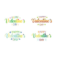 Four different colorful Happy Valentine's Day text designs on a white background for holiday greeting cards