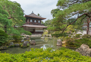 Ginkaku-ji, Silver Pavilion, a renowned Zen temple in Kyoto, Japan.