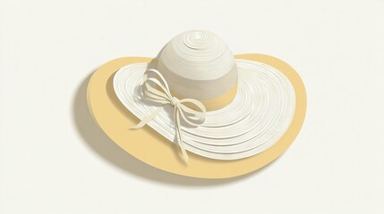   A yellow plate adorned with a white hat and two white ribbons