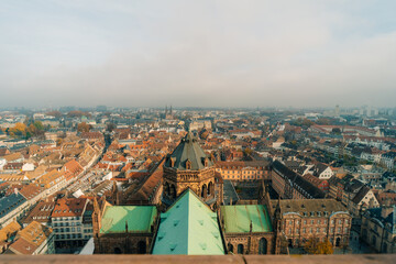 Obraz premium Aerial view of the old town of Strasbourg, France in autumn