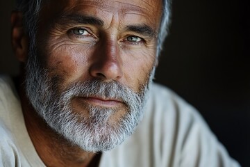 A close-up portrait of a thoughtful older man with a grey beard delves into the depth of character and experience.