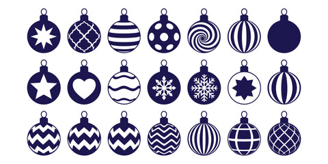 Christmas ornament vector set with shiny balls and festive decorations
