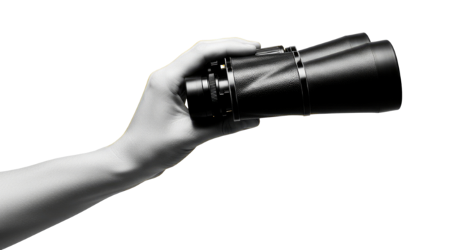 Hand holding binoculars transparent background cutout png - Powered by Adobe