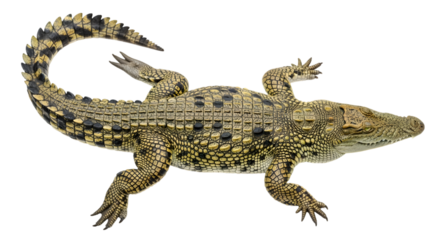 A large reptile with a long tail and sharp teeth on a transparent background
