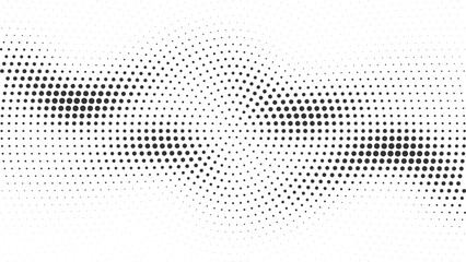 Abstract black and white halftone pattern with dynamic swirling dot gradient effect background Vector, illustration