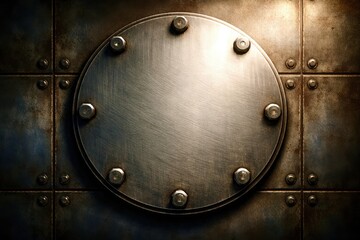 A metal plate with a hole in the center and a lot of screws around it