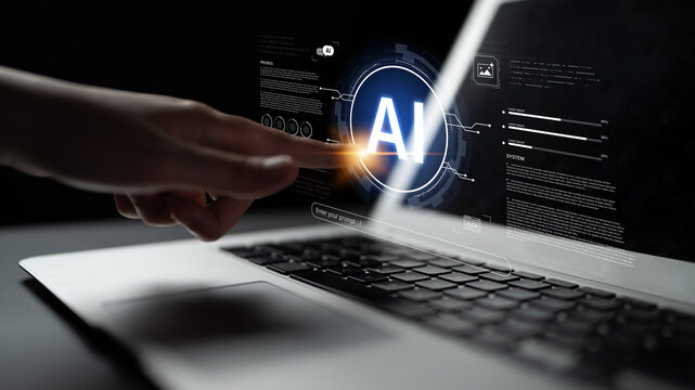 A futuristic interface for a generative AI system. A developer enters a prompt to initiate coding, data processing, and monitor the system's progress and performance. Fermion - Powered by Adobe