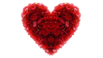 Red heart made of roses isolated on transparent background