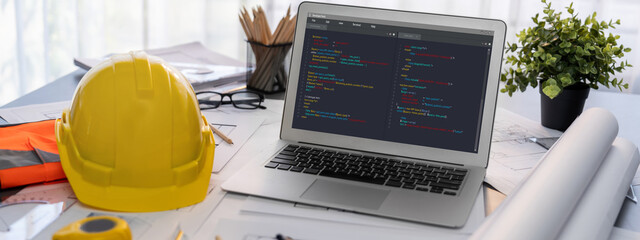 Software development programming on computer screen for brisk application and program coding