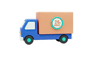 3D Render of Blue Delivery Truck with 24h Service Logo