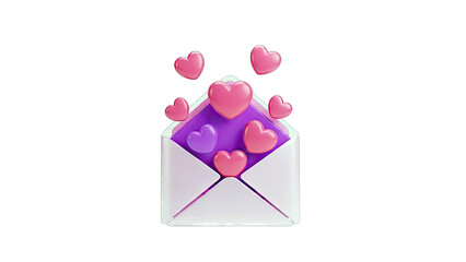 3D Render of an Open Envelope with Pink and Purple Hearts
