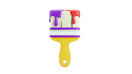 3D Rendered Paintbrush with Dripping Purple and Red Paint