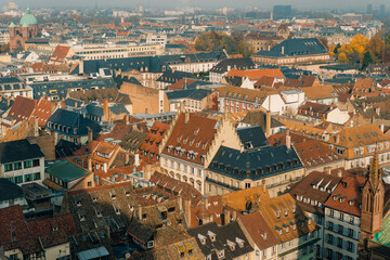 Obraz premium Aerial view of the old town of Strasbourg, France in autumn
